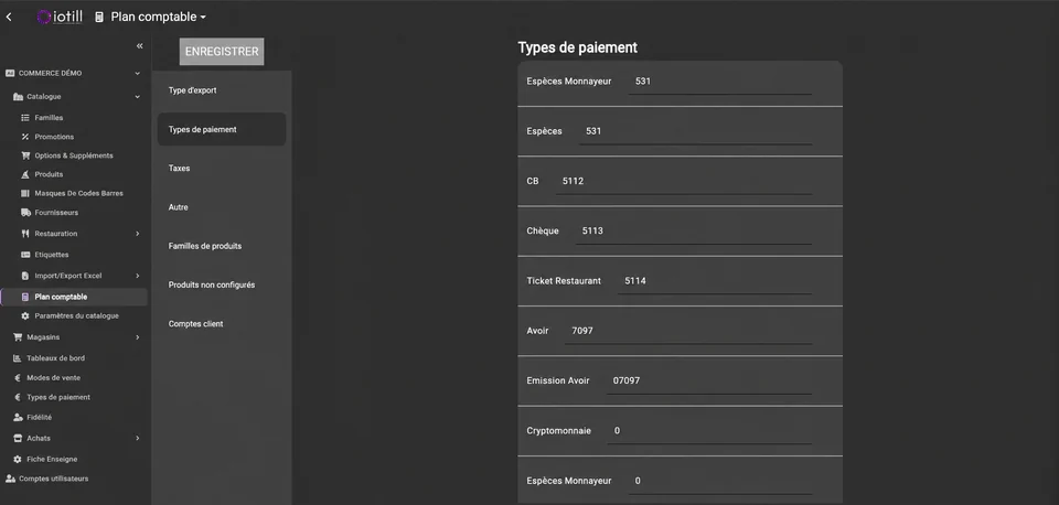 Map payment types to ledger accounts.