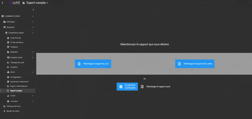 Export today, yesterday or a selected period.