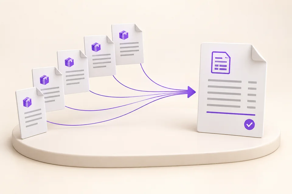Several delivery notes combined into one invoice for a business customer