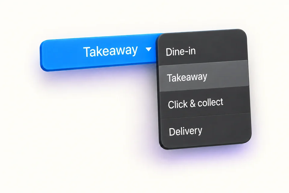 Sales mode selector: dine-in, takeaway, Click & collect and delivery