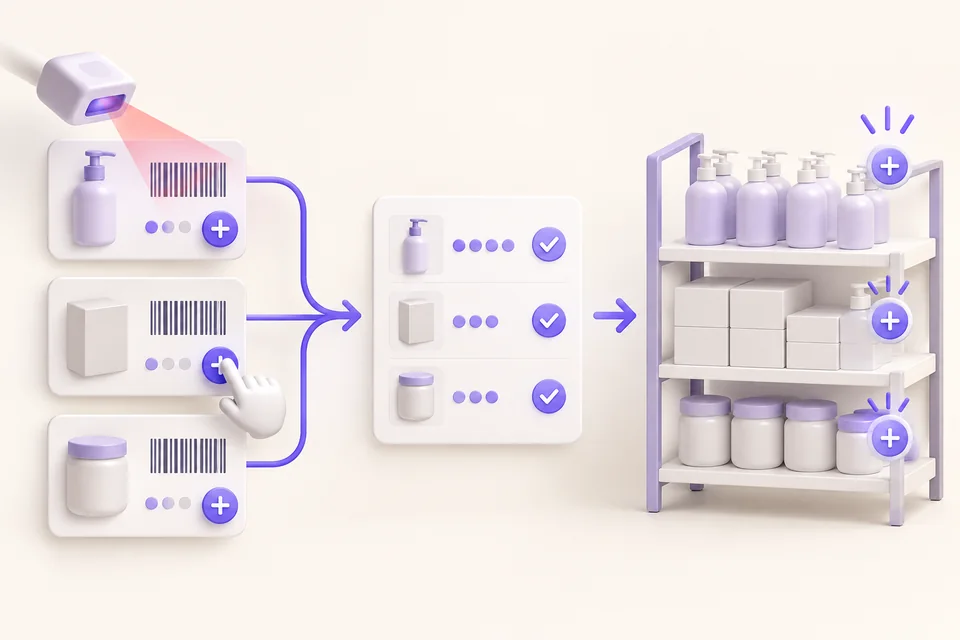 Illustration of a validated product list adding quantities to stock